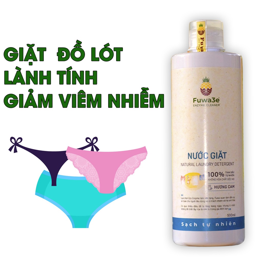 Nước giặt hữu cơ Fuwa3e organic sinh học 500ml giặt quần áo đồ lót, an toàn cho em bé