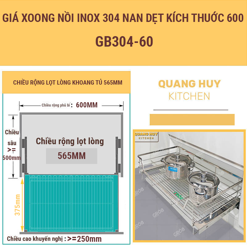 Giá xoong nồi inox 304 nan dẹt cho tủ bếp bảo hành vĩnh viễn han gỉ