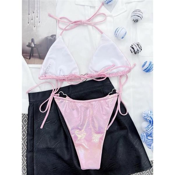 B-LG28 - Bikini Ánh Hồng Siêu Xinh Điểm Nhấn Móc Trái Tim Dễ Thương - Áo Có Mút - Đồ Bơi 2 Mảnh Gợi Cảm Nữ