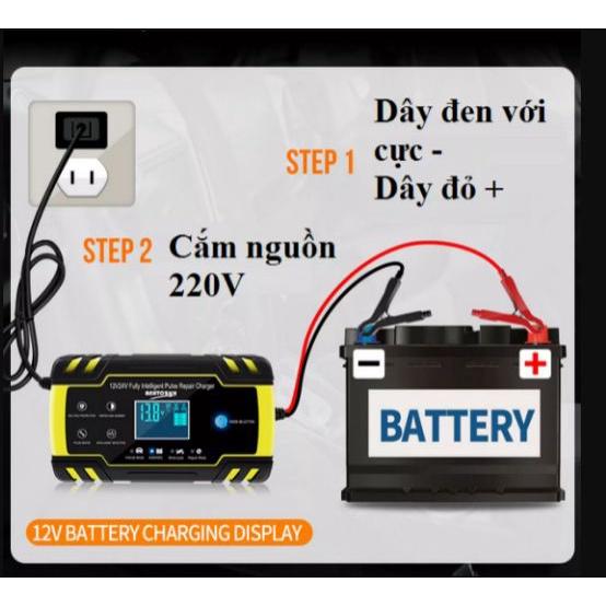 Sạc binh ắc quy 12V-24V/8A 4-150ah có khử sunfat phục hồi bình dùng cho cả bình khô và nước từ 4Ah-150A Foxsure