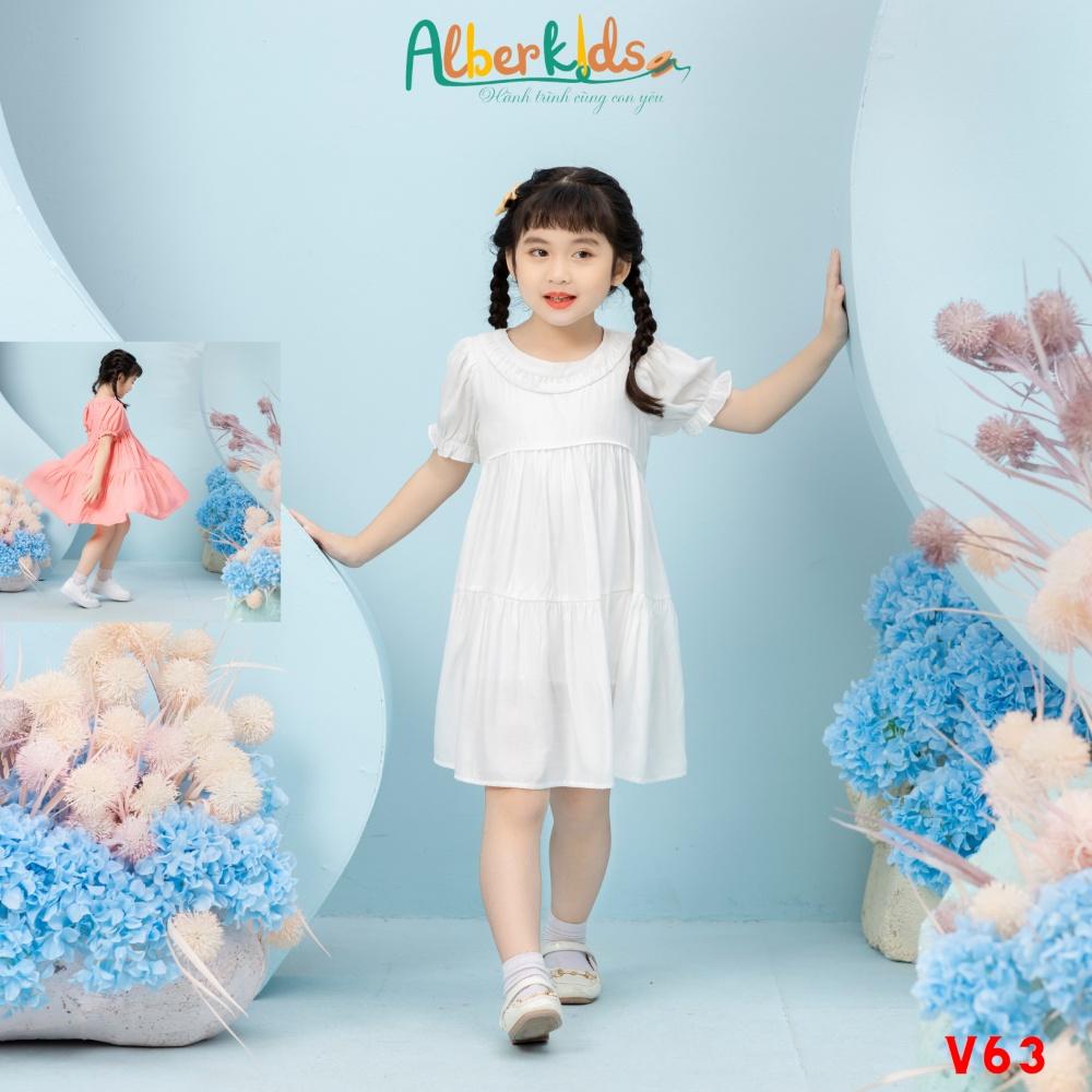 Váy bé gái ALBERKIDS cổ gân tròn tay bèo chun 2 lớp công chúa xinh đẹp cho trẻ em 2,3,4,5,6,7,8,9,10,11,12 tuổi [V63