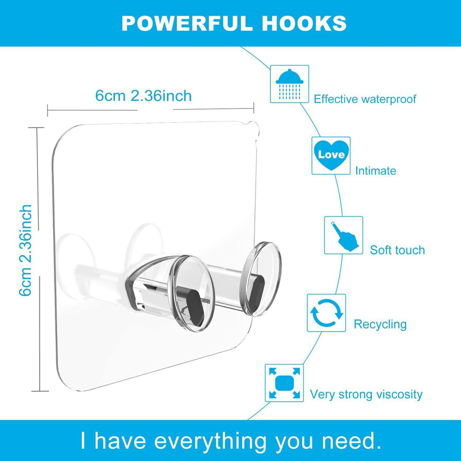 5x Heavy Duty Self Adhesive Wall Hooks Waterproof for Bathroom Kitchen Hooks