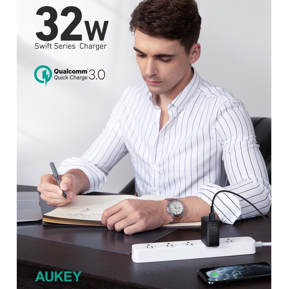 Cốc sạc Aukey 1USB 1Type-C PD 32W Wall Charger PA-D1 - Hàng chính hãng