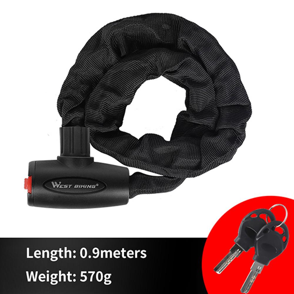 Khóa xích xe đạp WEST BIKING Khóa xe đạp an toàn chống trộm với 2 chìa Khóa dây xích xe máy bằng thép hợp kim gia cố