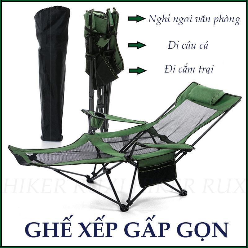 Ghế Xếp Dã Ngoại - Ghế Thư Giãn Ngoài Trời Gấp Gọn Khung Hợp Kim Không Gỉ Thảy Đổi Tư Thế Nằm Và Ngồi