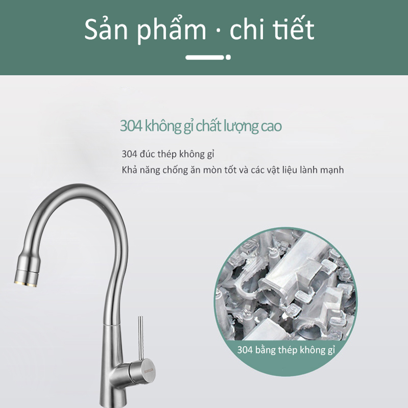 304 nhà bếp sink kéo vòi nước 360 độ quay vòi nước nhiệt độ chống ăn mòn thép không gỉ 304