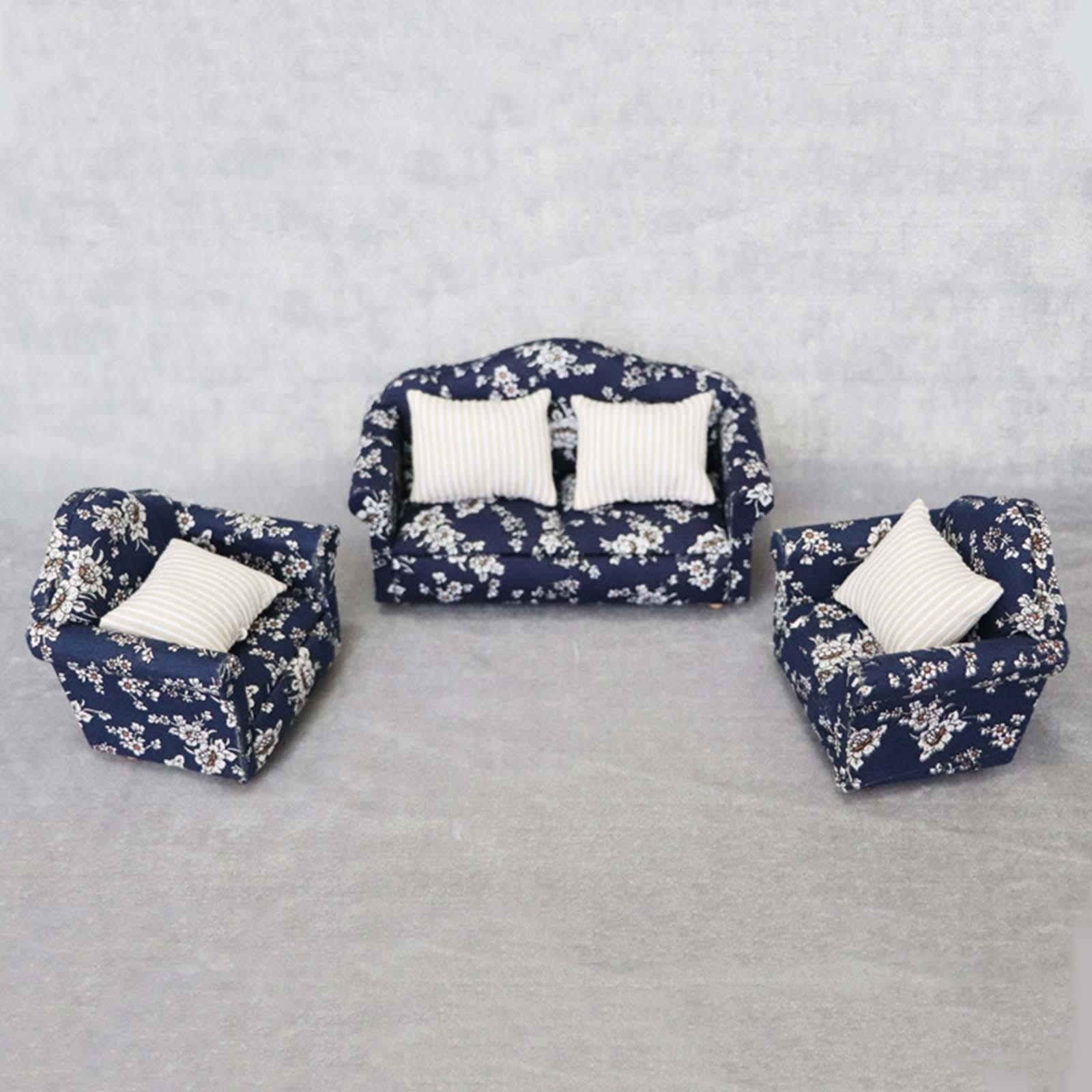 Dollhouse Wooden Sofa and Cushion with Carpet for 1/12 Dollhouse Accessory
