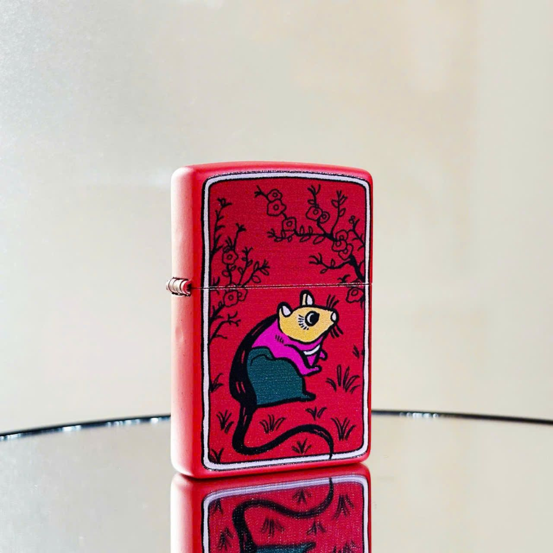 Bật lửa Zippo Year of the Rat - Phiên Bản 12 Con Giáp (Tuổi Tý) Thiết Kế Việt Nam, Sơn Tĩnh Điện Đỏ May Mắn Chính Hãng