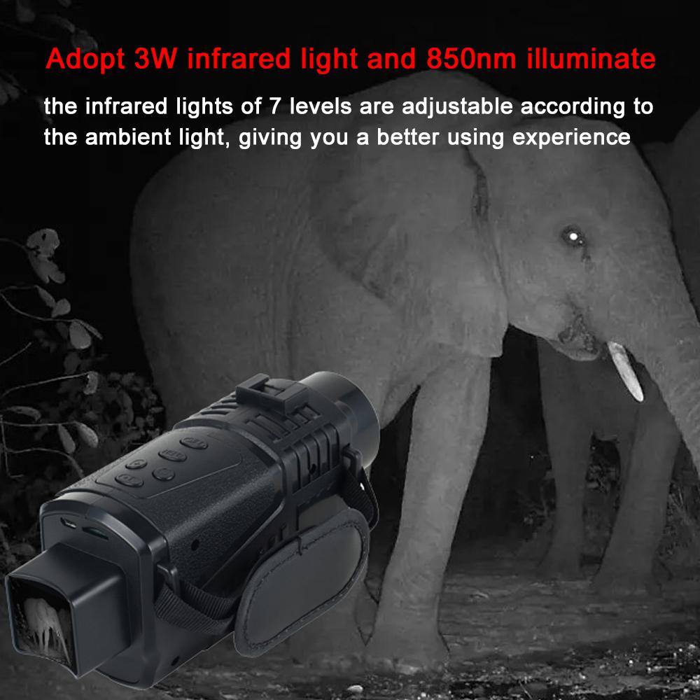 Portable Monocular Infrared Night-Visions Device Day Night Use Photo Video Playback Modes 5X Digital Zoom 300M Full Dark Viewing Distance for Outdoor Hunts Boating Journey