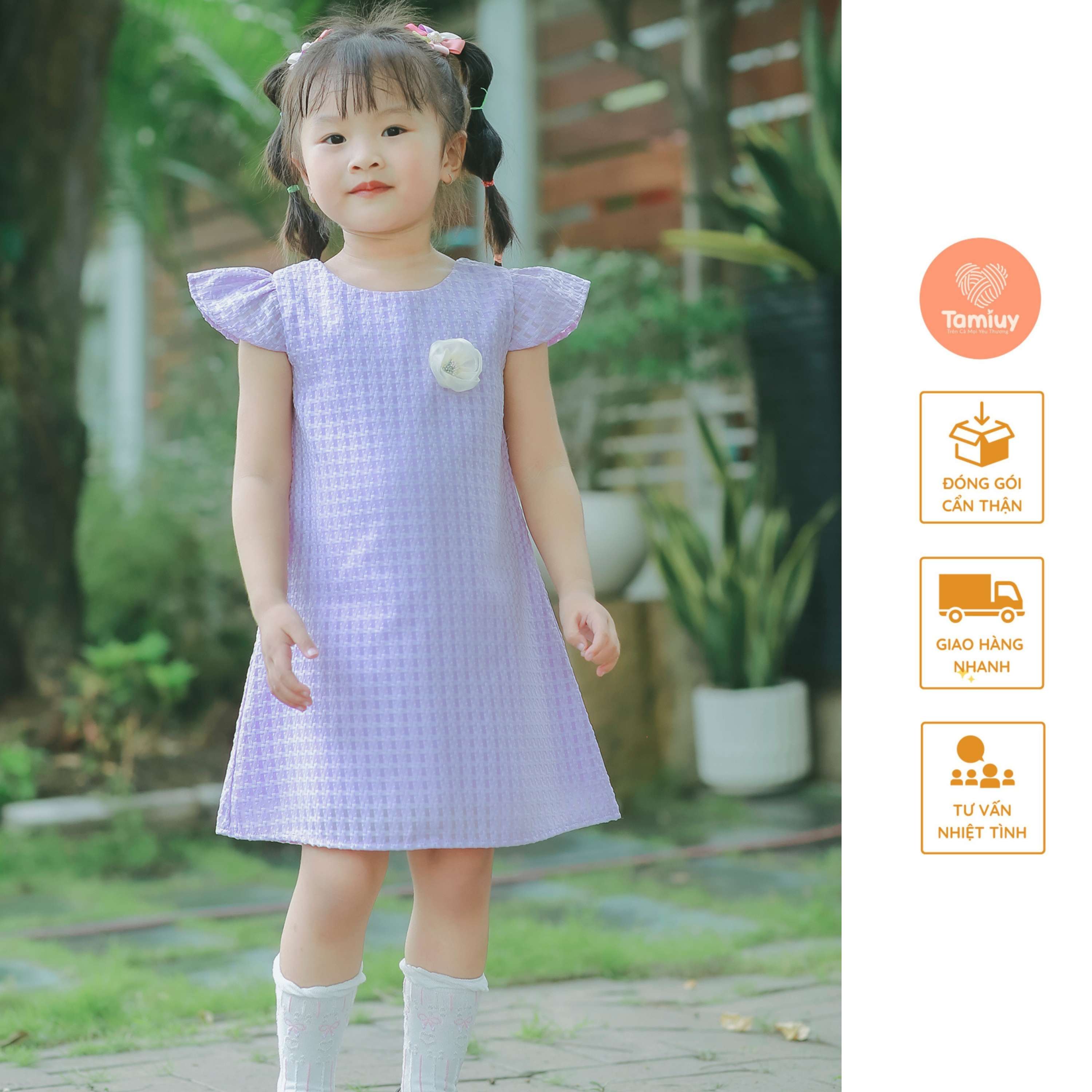 Đầm Chữ A Bé Gái Tamiuy Cao Cấp Đính Hoa Dễ Thương Chất Vải Cotton Mềm Mịn Nhiều Màu Tùy Chọn