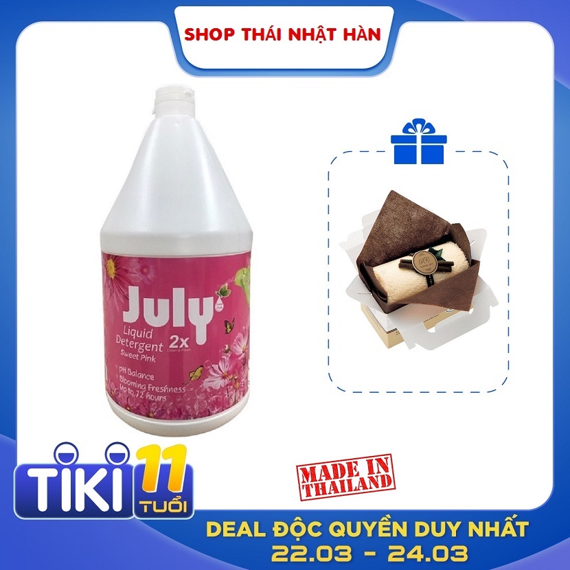 Combo 01 can nước giặt xả Thái Lan July 2X 3,5L + 01 Set 02 khăn cuộn cotton Nhật Bản (Giao màu ngẫu nhiên)