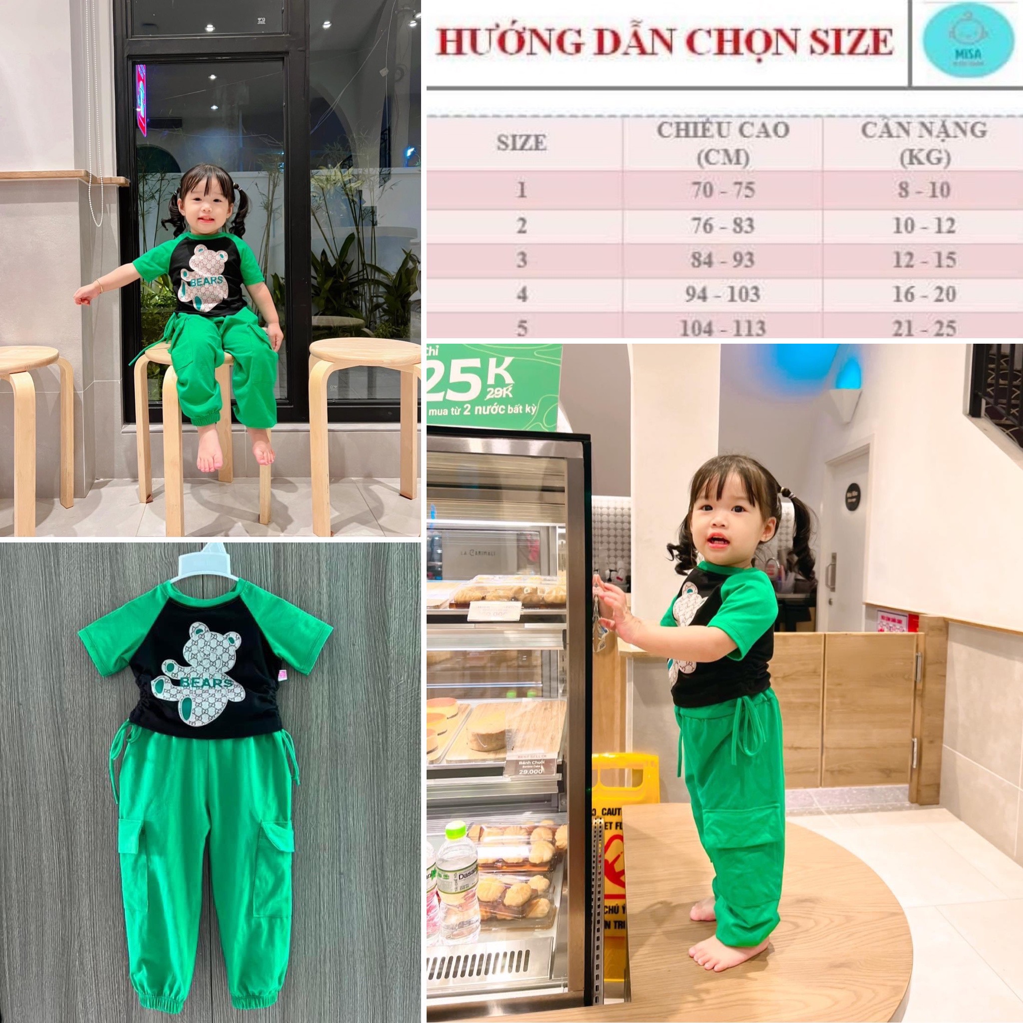 đồ bộ bé gái (8-25kg) quần dài bó cổ, áo tay ngắn, vải cotton 4D, thun co dãn