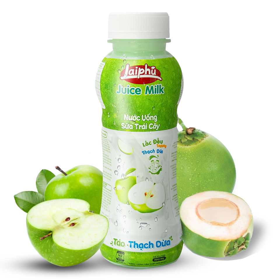 Sữa Trái Cây Táo Thạch Dừa Lai Phú Chai 300ml - Thùng 24 Chai