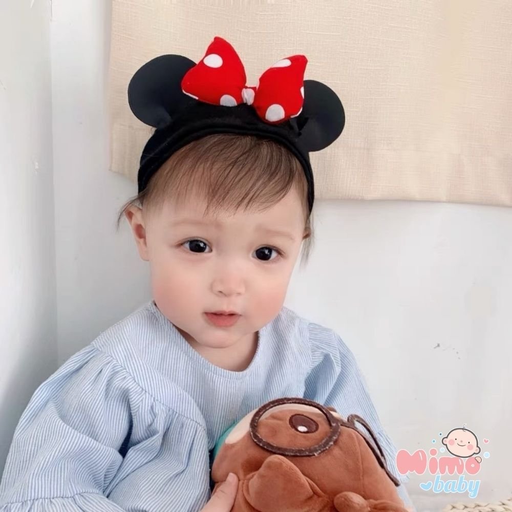 Mũ cotton tai mickey cho bé - mũ buộc dây (0-12m