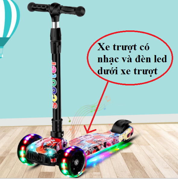 Xe Trượt Scooter Trẻ Em, 3 Bánh Phát Sáng, Có Nhạc Và Đèn Báo, Dành Cho Bé Từ 2-12 Tuổi