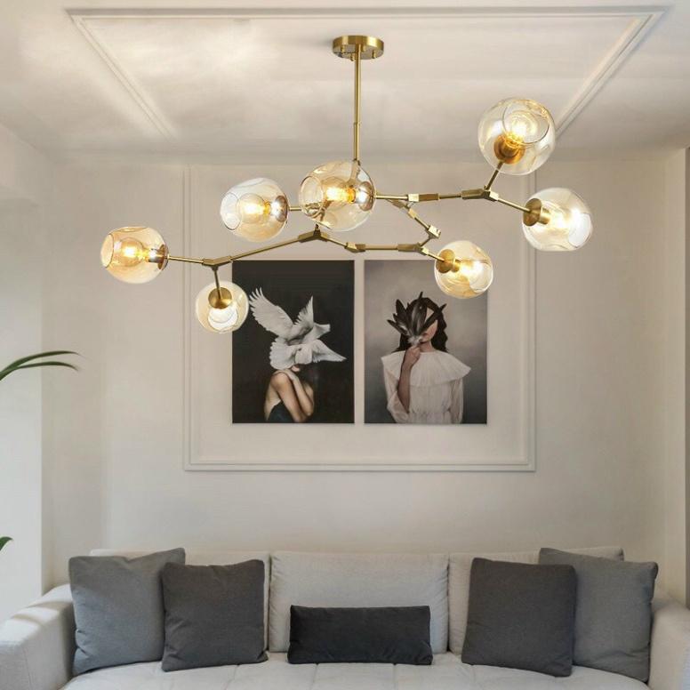 Đèn Chùm Thả 6 Bóng, 8 Bóng Màu Gold Màu Đen HQ