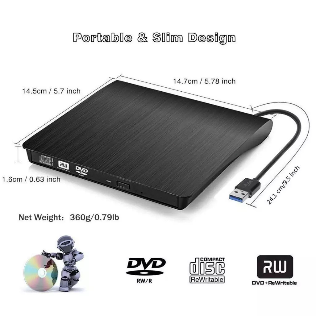 Ổ đĩa dvd gắn ngoài qua cổng USB 3.0 &amp; Type C tiện lợi dùng được cho laptop và máy bàn PC, không kén đĩa