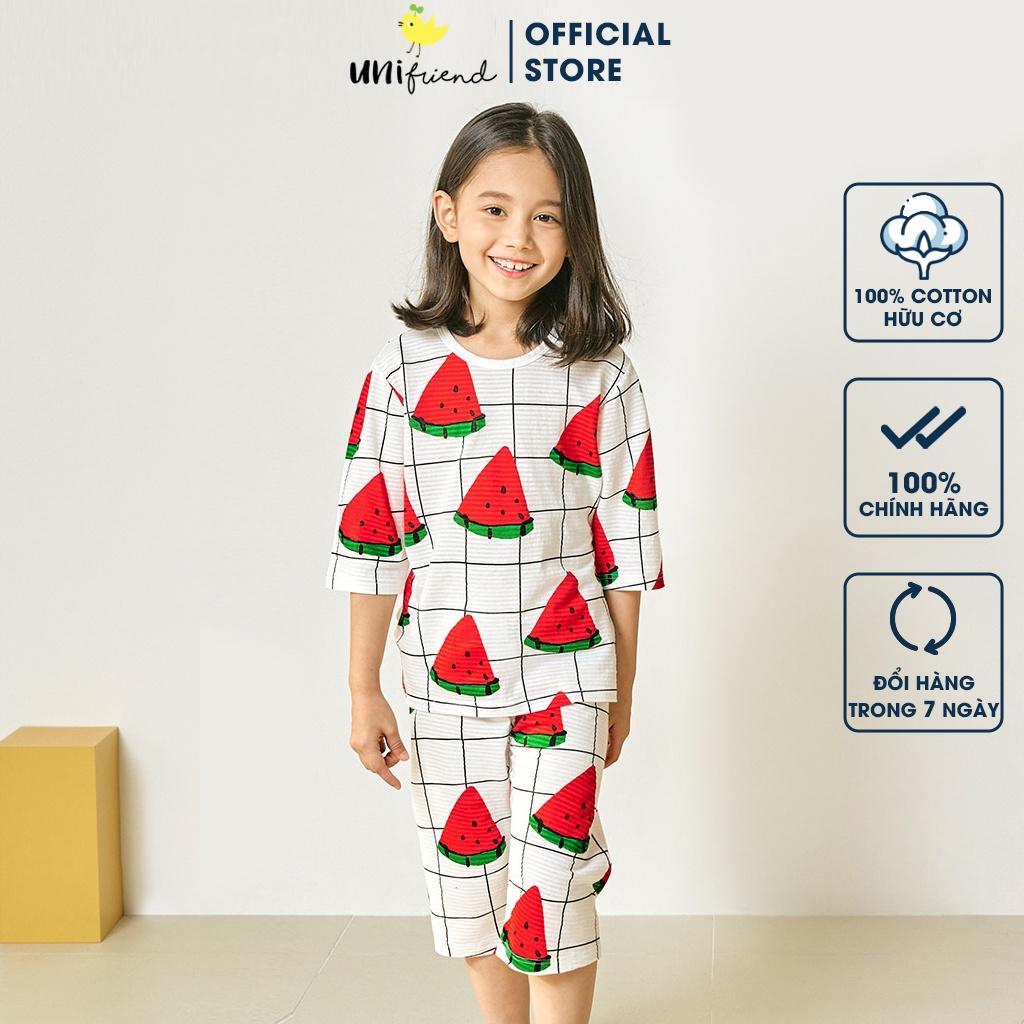 Bộ đồ lửng tay mặc nhà cotton giấy cho bé gái U2018 - Unifriend Hàn Quốc, Cotton Organic