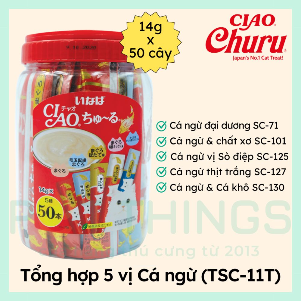 Súp thưởng Ciao Churu hộp 50 thanh cho mèo - Mix vị cá