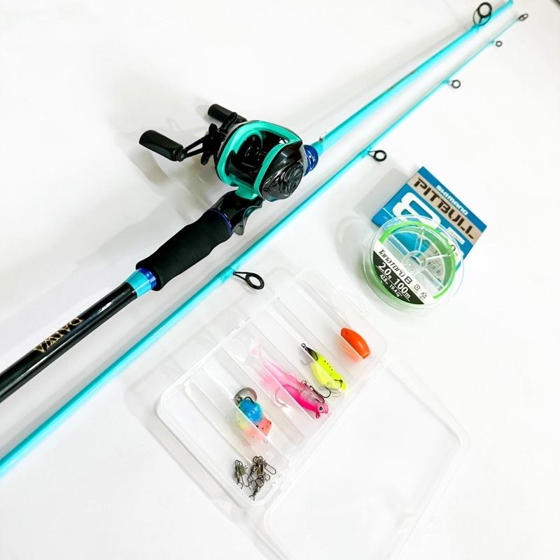 Bộ cần câu lure máy ngang cao cấp SaSuKe xanh ngọc tặng kèm dây câu lure x8 pillbull và hộp mồi