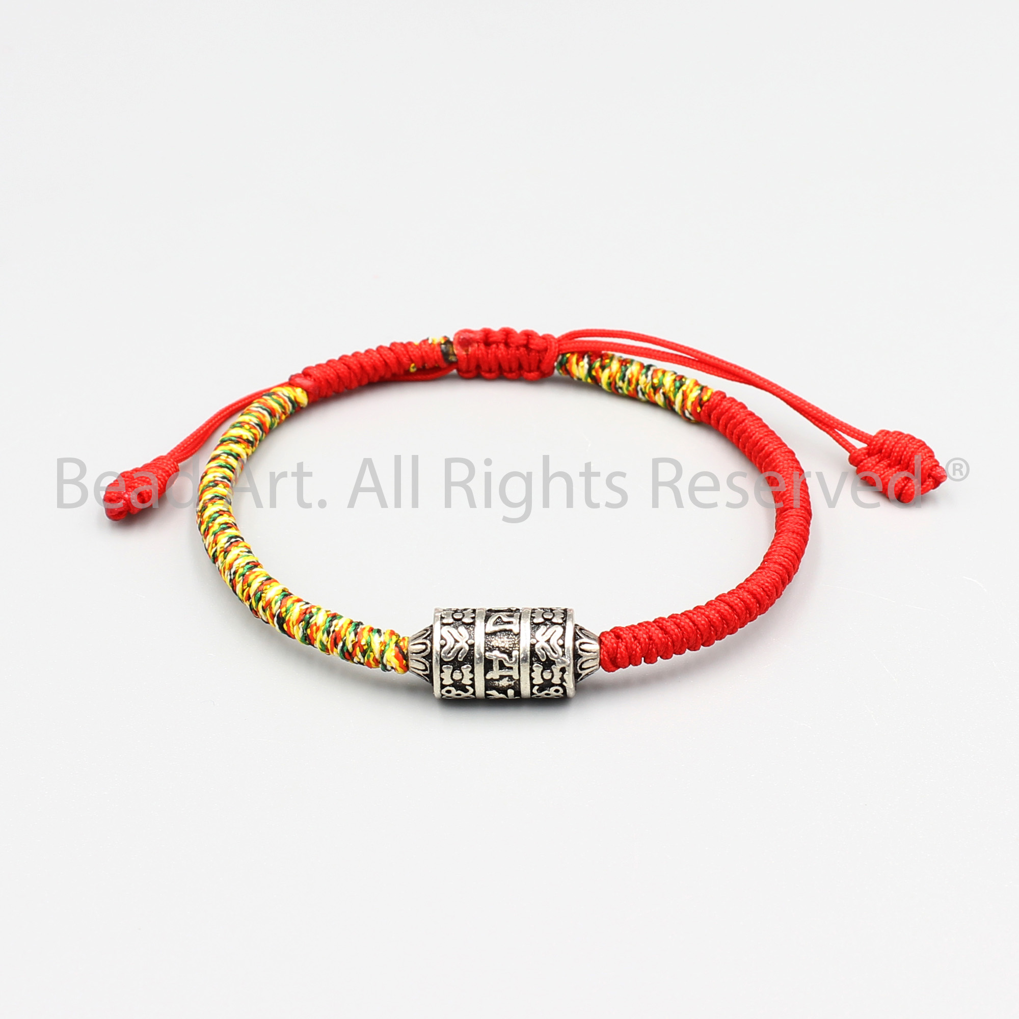 Vòng Tay Thắt Dây Tibet Phối Charm Bạc 925 Lục Tự Chú Om Mani Padme Hum , Vòng Tay Phong Thuỷ, Chuỗi Hạt - Bead Art