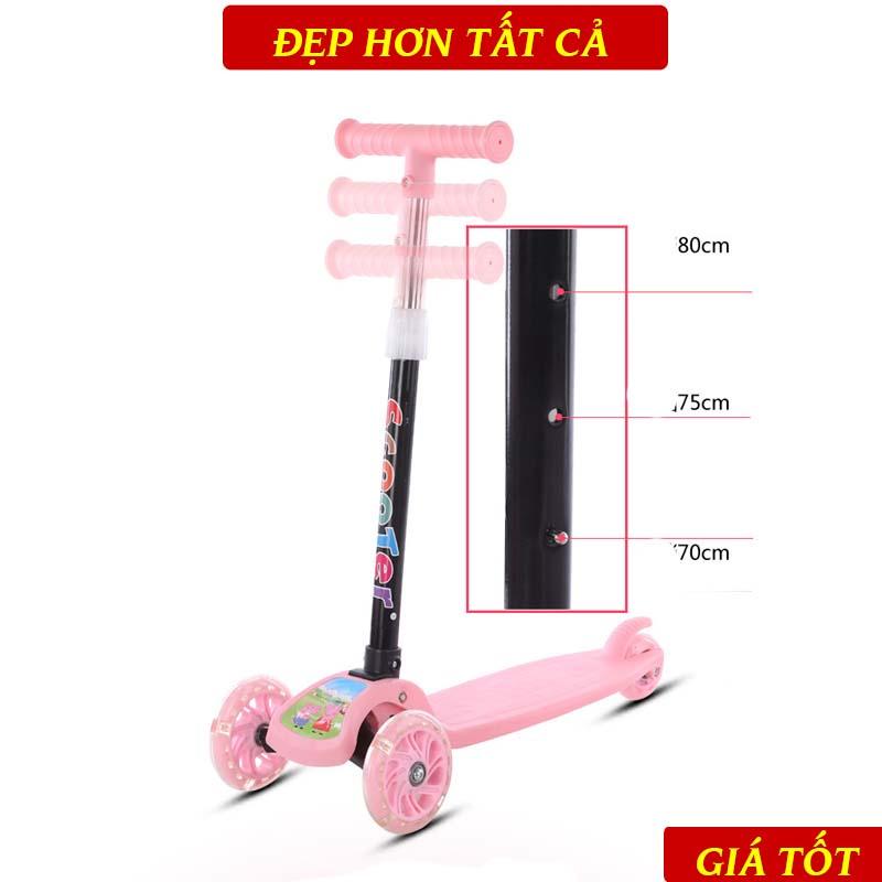 Xe Trượt Scooter 3 Bánh Màu Xanh, Hồng Tải Trọng 40kg, Có Bánh Xe Phát Sáng Cho Bé Yêu Từ 3-14 Tuổi