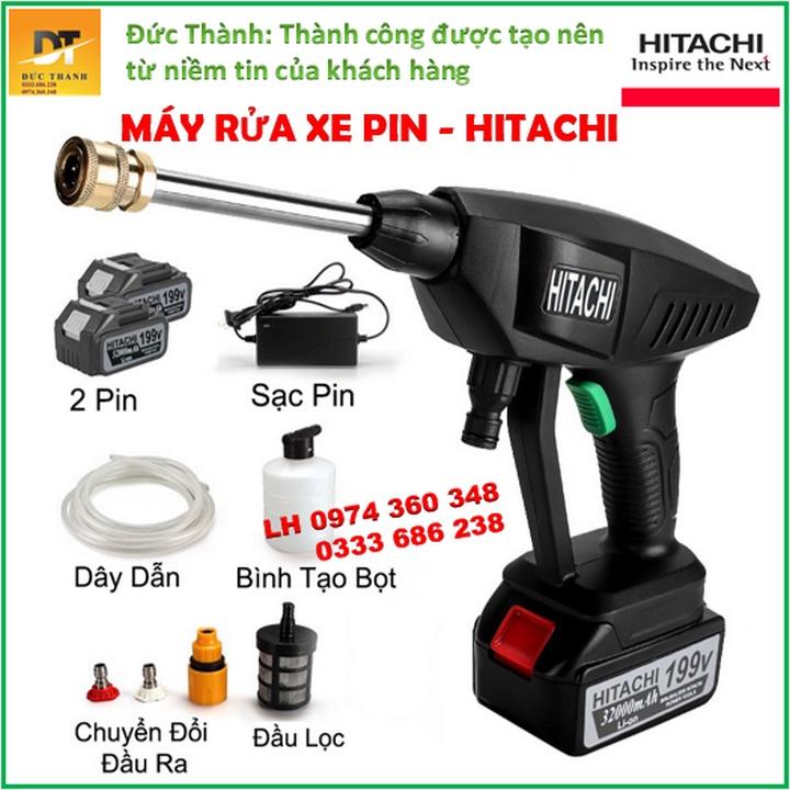 Máy Rửa Xe Pin HITACHI 199V, Rửa Xe-Phun Cây Cảnh, Xịt Rửa Điều Hòa Tiện Lợi