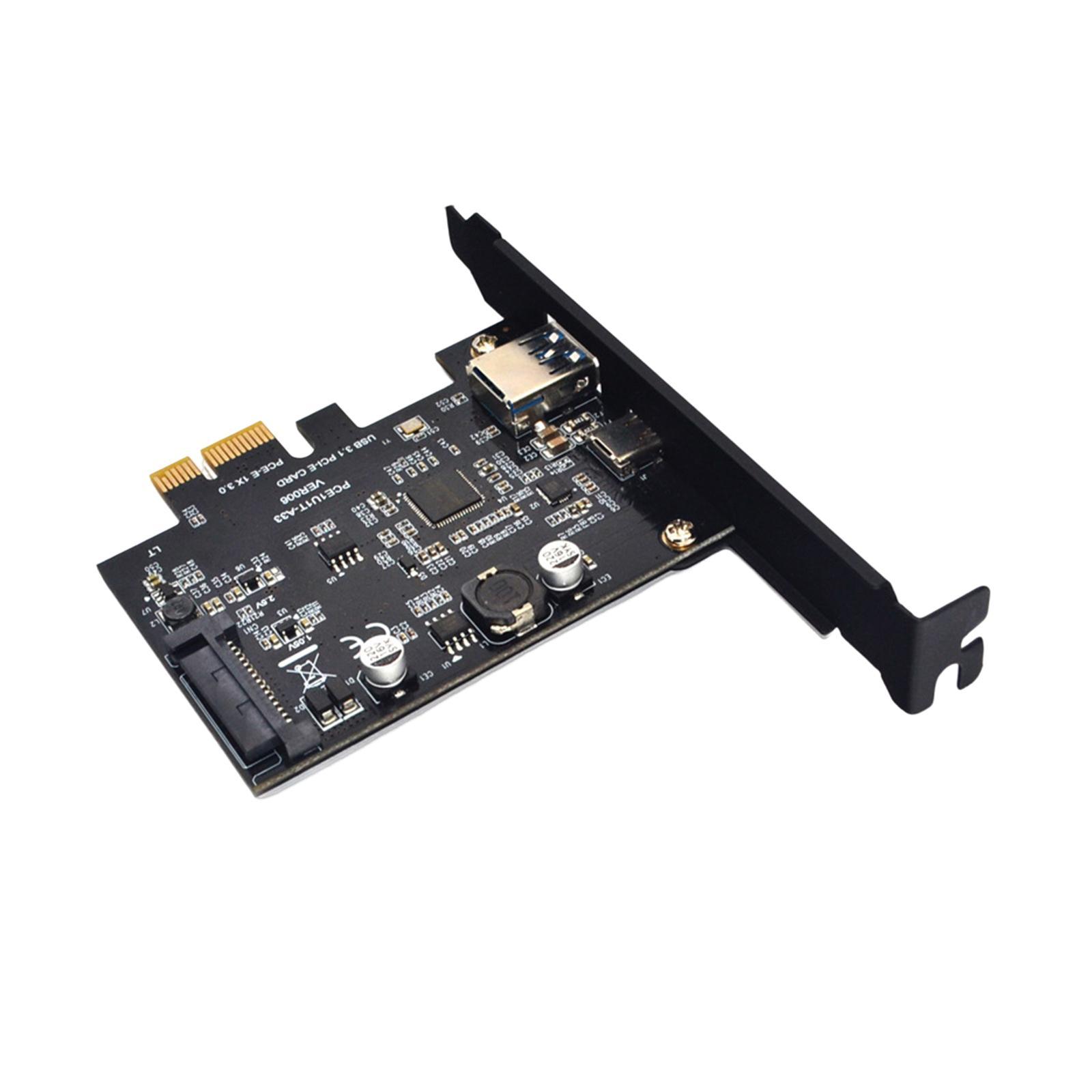 Pci-e to USB 3.1 10 Gbps USB A + USB C Expansion Card Components Easy to Install High Performance Adapter Card for Computer