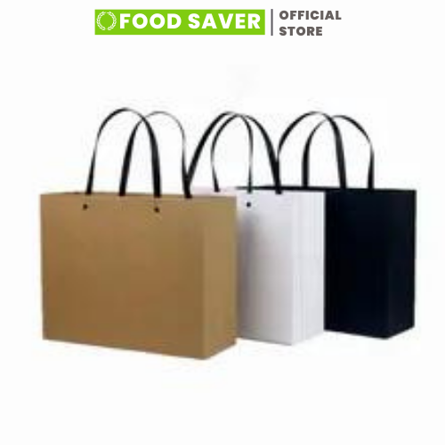 Túi giấy đựng quà Food Saver Túi giấy kraft đựng quà sang trọng có 3 màu đen hồng Kraft quai xách nhựa chắc chắn
