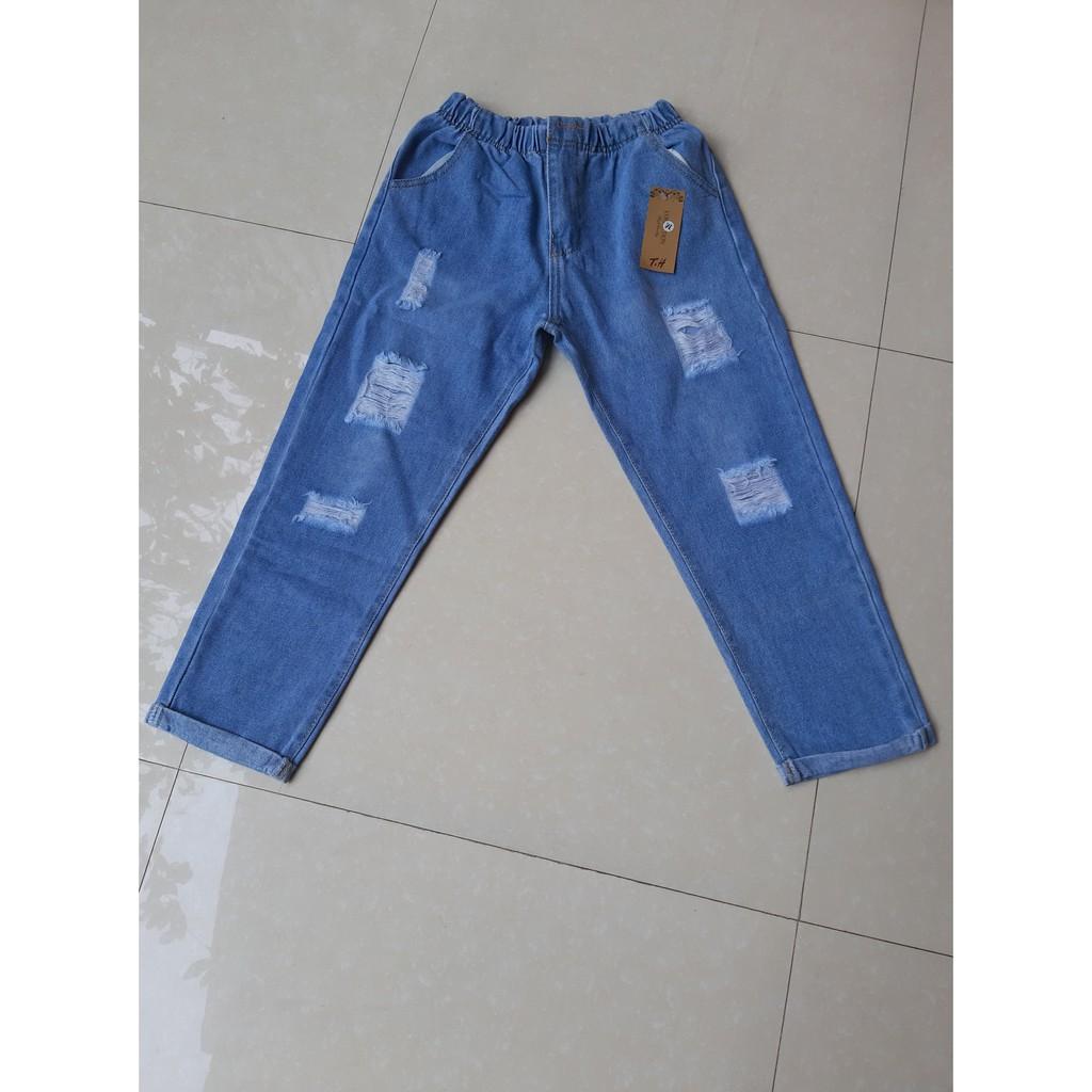 QUẦN BAGGY JEAN LƯNG THUN RÁCH CAO CẤP SHOP PHƯƠNG CHÂU