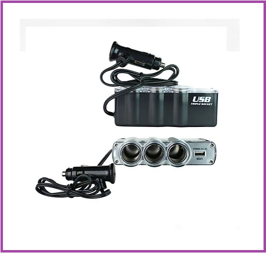 Bộ chia tẩu sạc dùng cho ô tô, xe hơi với 3 lỗ tẩu sạc kết hợp 1 cổng USB