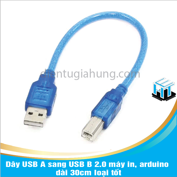 Dây USB A sang USB B 2.0 máy in, arduino dài 30cm loại tốt