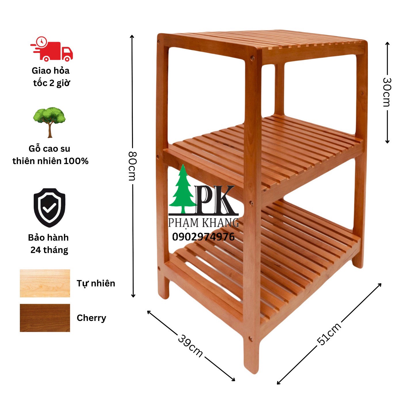 Kệ lò vi sóng Hàn Quốc Start Decor 3 tầng - Gỗ cao su tự nhiên màu Gỗ Tự Nhiên/ Vàng Cherry - Kích thước rộng 50 cm