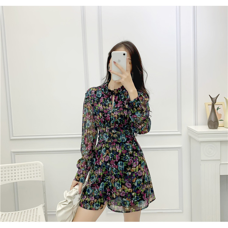 Đầm hoa cổ trụ tay dài - A10S