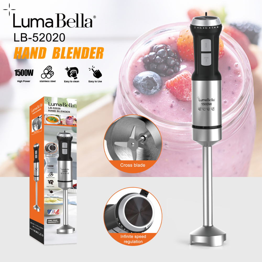 Máy xay cầm tay đa năng Lumabella LB-52020 công suất 1500W, lưỡi dao sắc bén xay nhuyễn mọi thực phẩm - HÀNG CHÍNH HÃNG