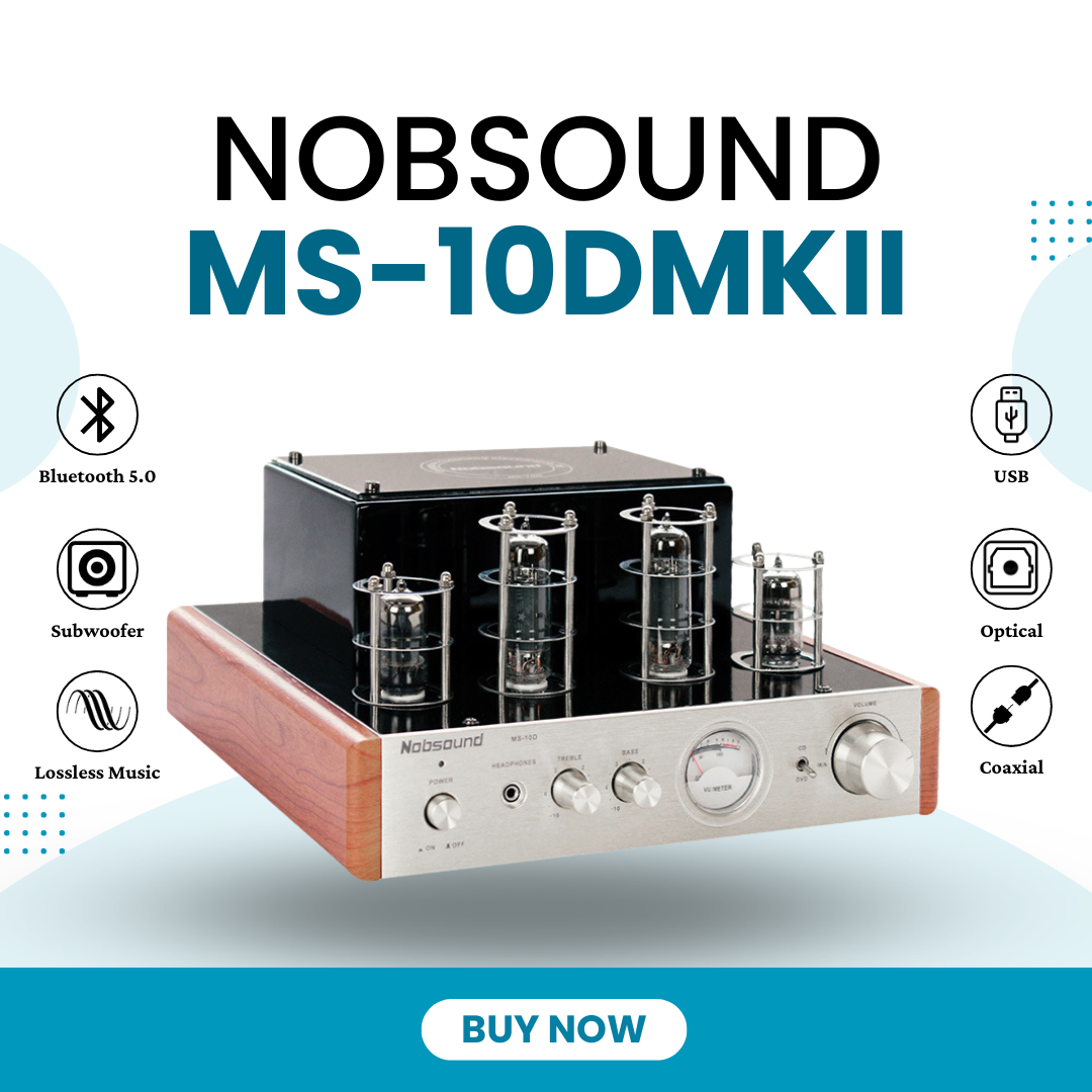 Nobsound MS-10D MKIII -Amply tích hợp đèn chân không HiFi cao cấp, Bluetooth 5.0, đa kết nối (USB, Optical, Coaxial, RCA), hỗ trợ subwoofer, chất âm ấm áp, chi tiết, thiết kế sang trọng, phù hợp cho hệ thống âm thanh gia đình và máy tính - Hàng Chính Hãng