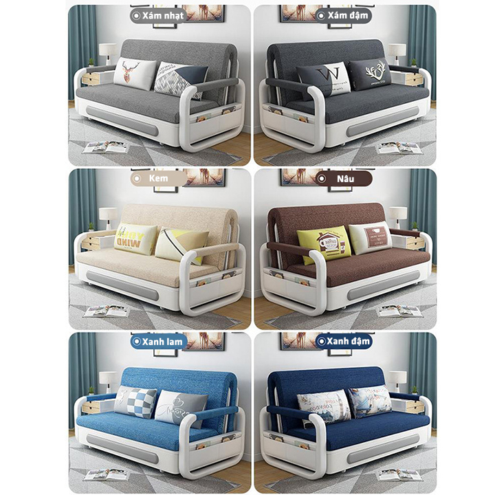 Giường Sofa, Ghế Gường Da Gấp Gọn Thông Minh Chuyển Đổi 2 trong 1 Khung Thép Sơn Tĩnh Điện Combo Đệm + Gối Bo Viền Da Cao Cấp