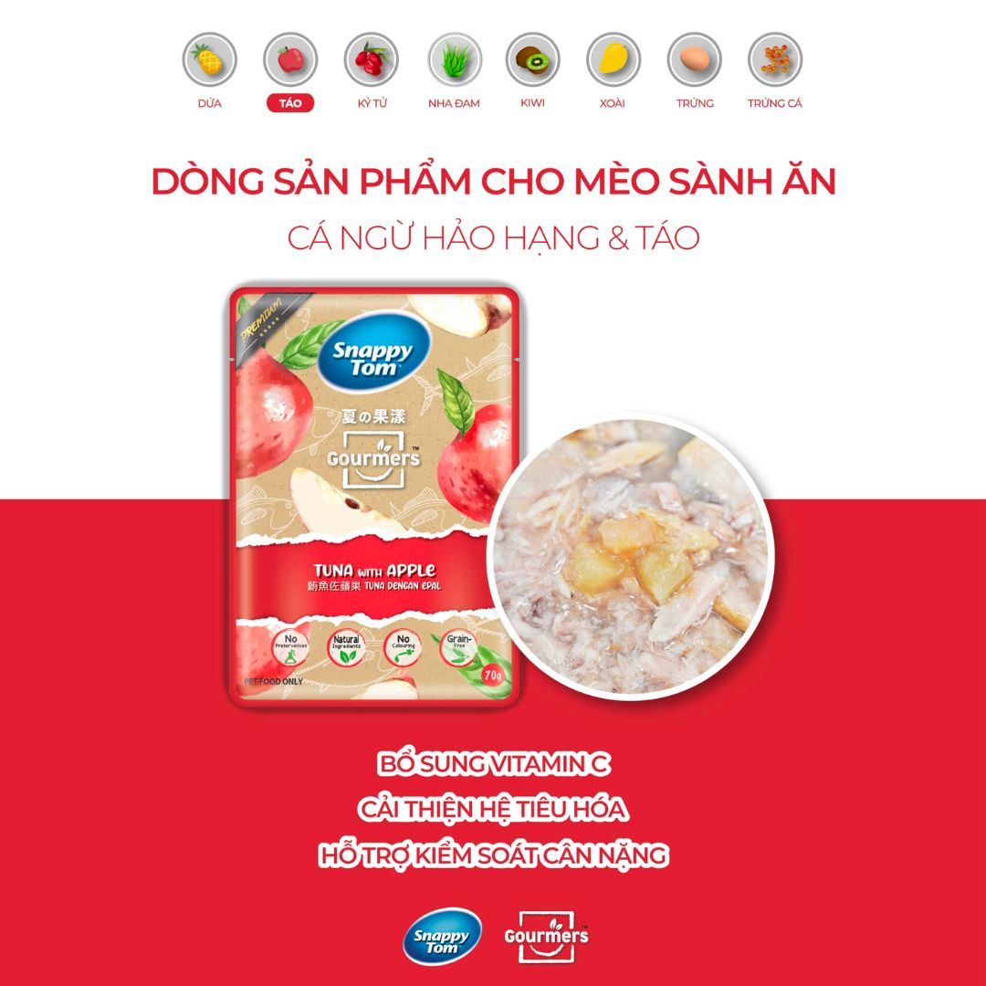 Pate Thức Ăn Ướt Dành Cho Mèo Mọi Lứa Tuổi Snappy Tom Gourmers Nhiều Vị Trái Cây Gói 70g