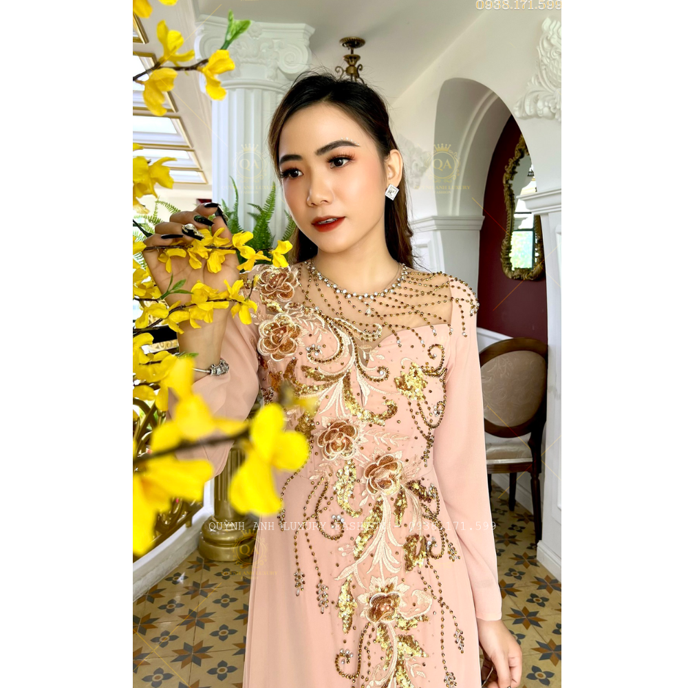 Áo Dài Dạ Hội Đẳng Cấp Trung Niên Dự Tiệc Hồng Da Nelly Dress