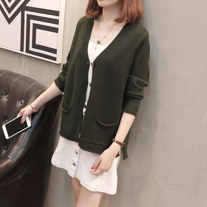 Áo cardigan len nữ 2 túi trước, thời trang trẻ, phong cách Hàn Quốc