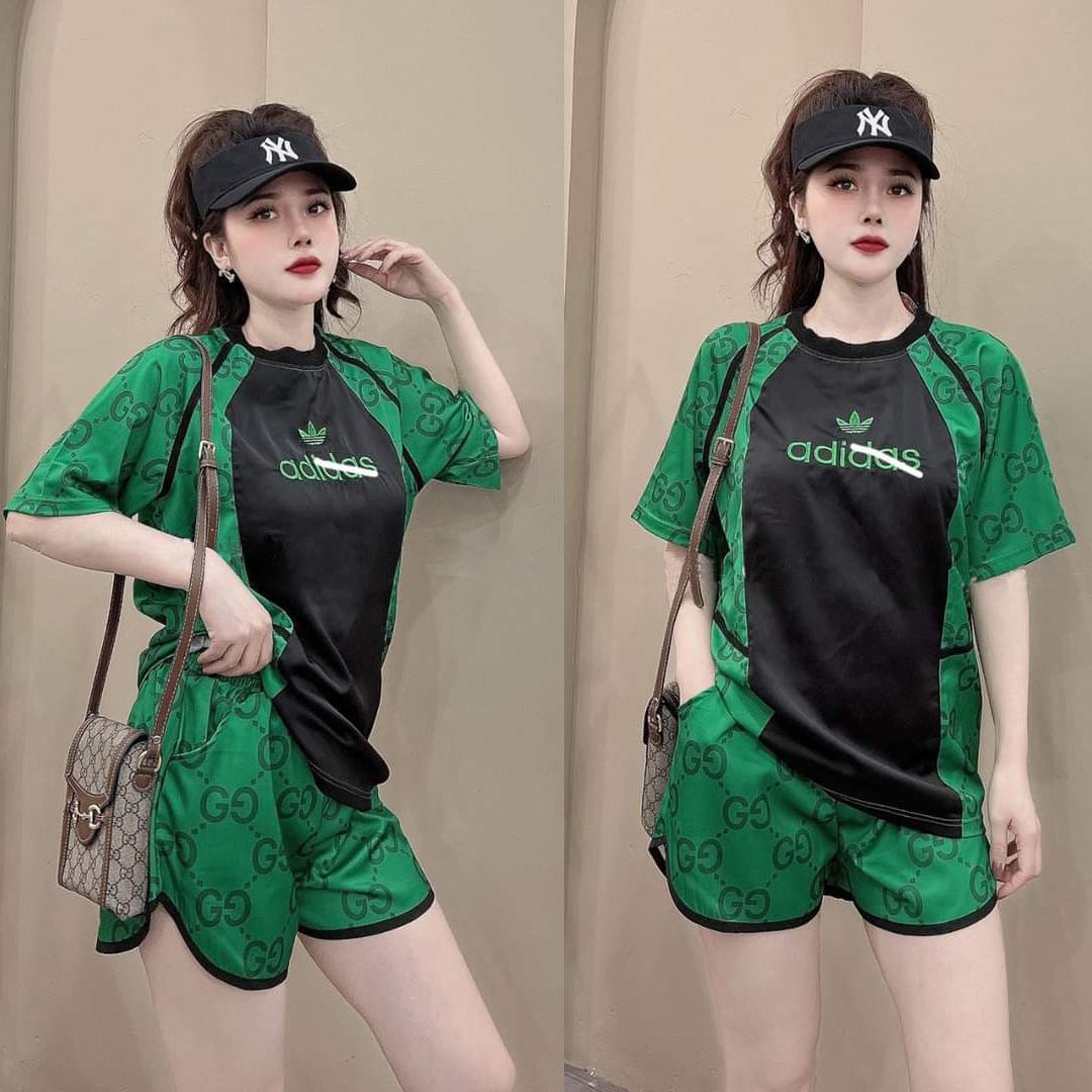 Đồ bộ thun cotton đùi thể thao phối màu đen xanh lá hiện đại MS031