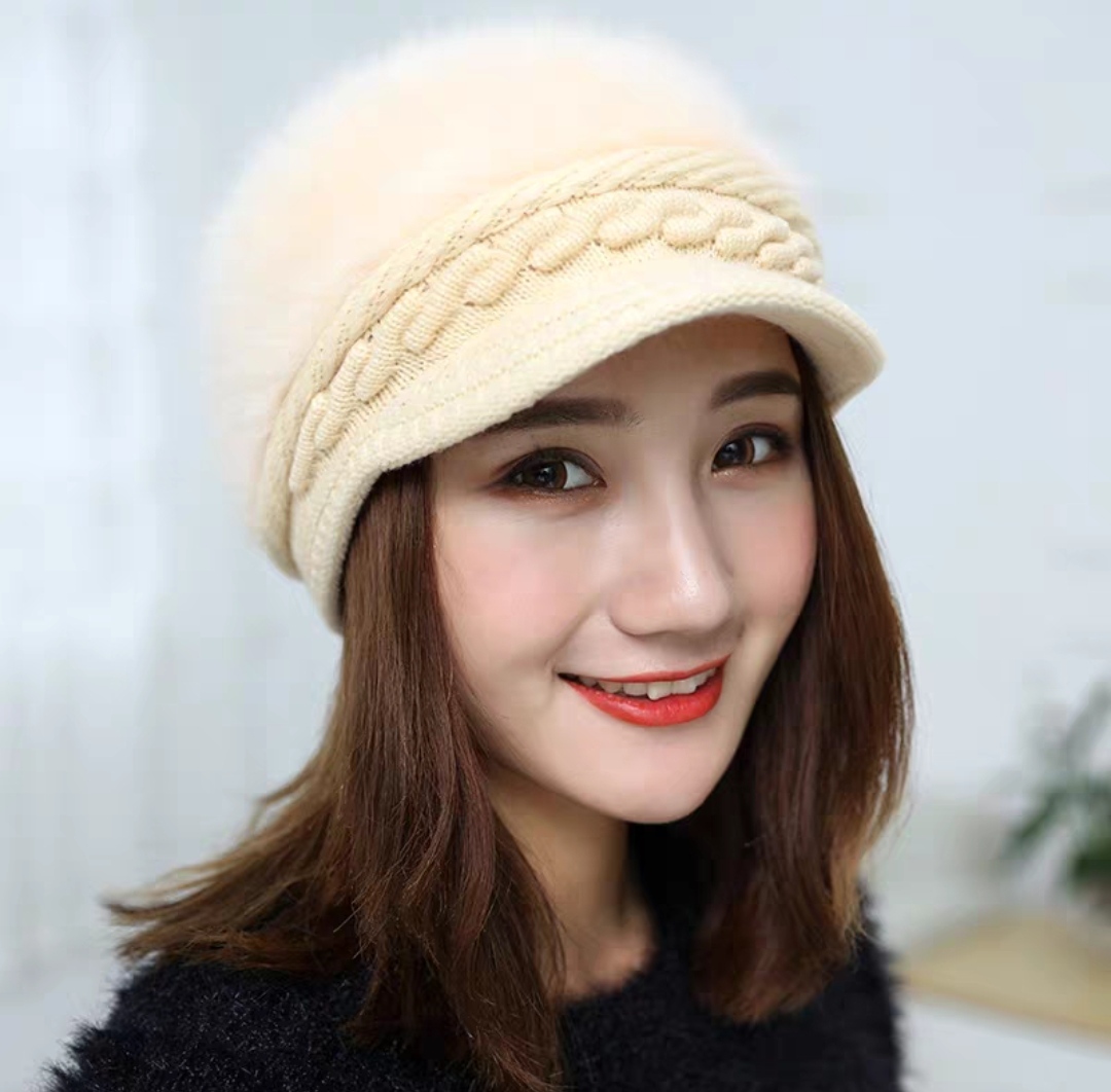 Mũ len nón bere nữ lưỡi trai lông thỏ 2 lớp thời trang Hàn Quốc dona21120602