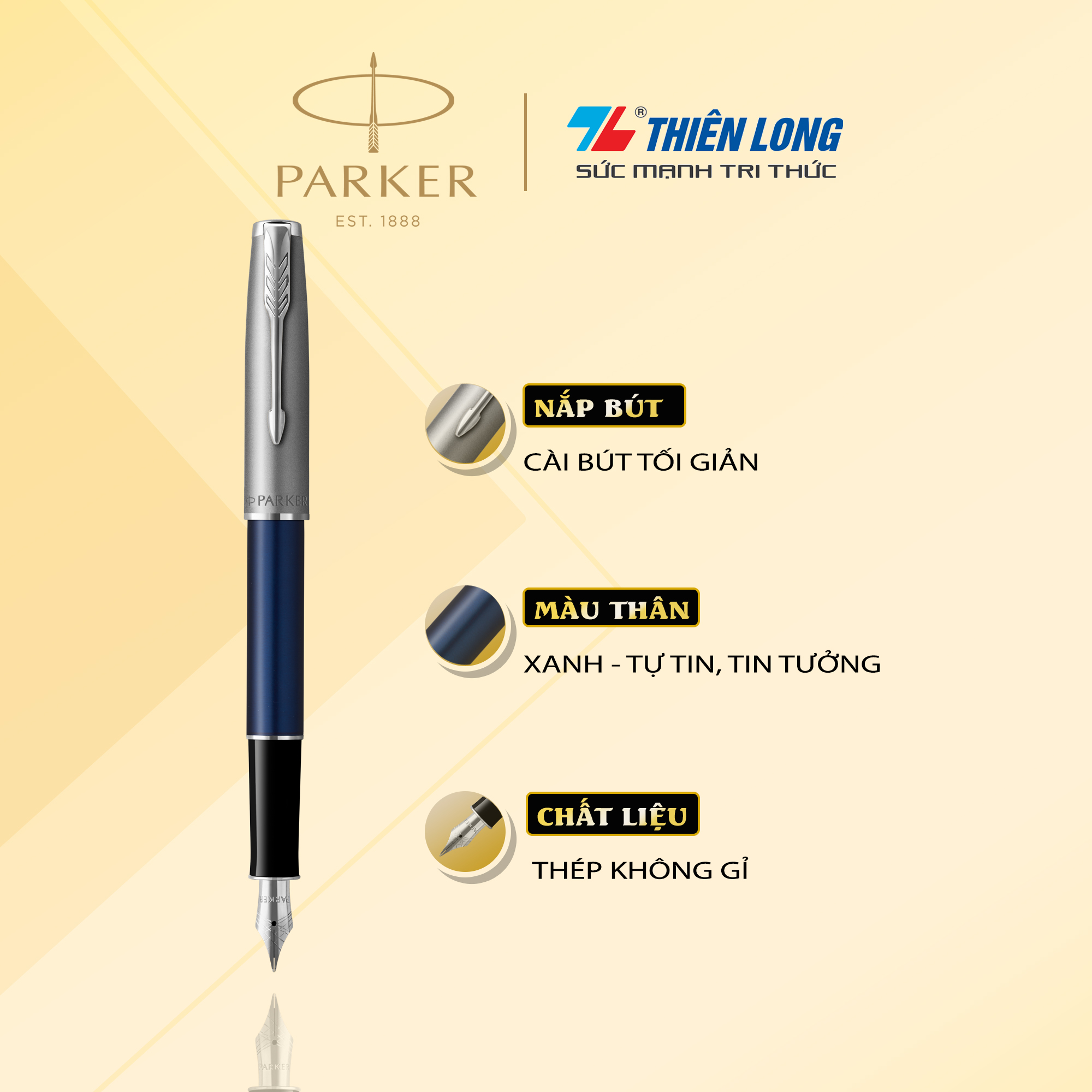 Bút máy cao cấp Parker SON SB Metal Blue CT TB-2146772 - Thép không gỉ