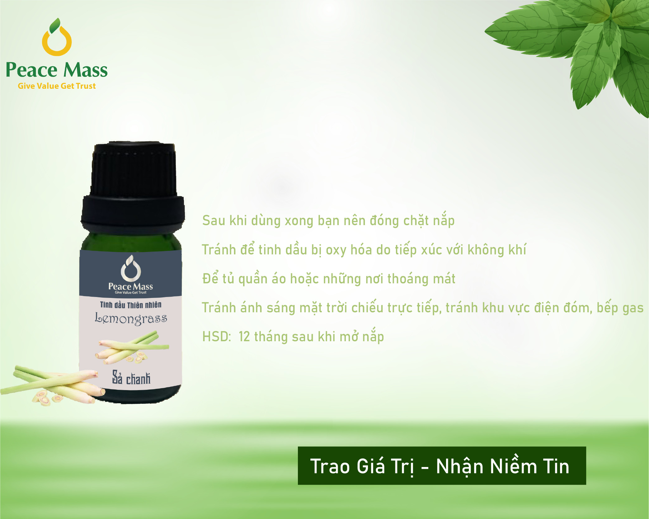 Tinh dầu Chanh Sả Peace Mass dùng cho máy xông 10ml