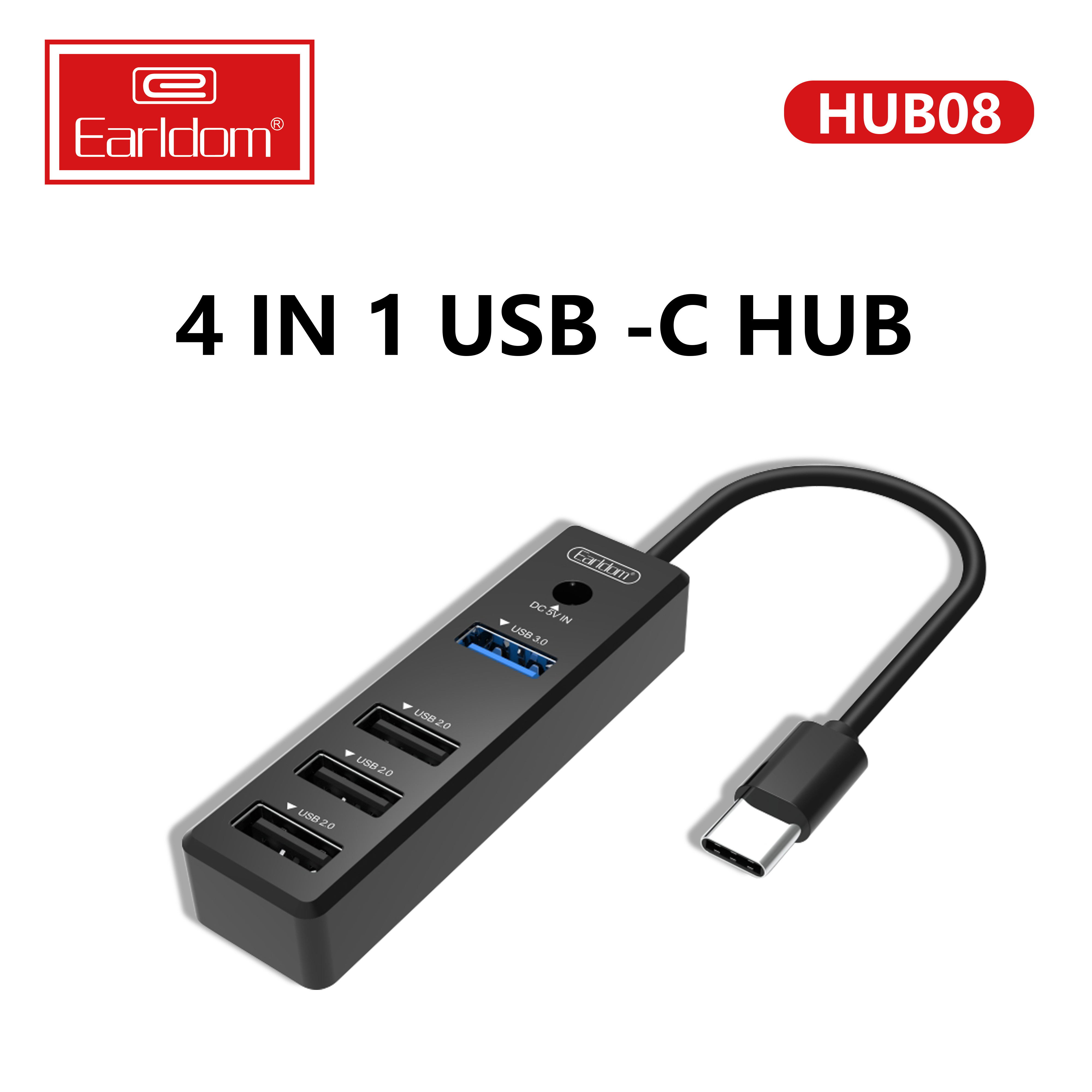 Hub Chuyển USB Type C ra 1 cổng USB 3.0 + 3 Cổng USB 2.0 + 5V DC Earldom HUB08 - Hàng Chính Hãng