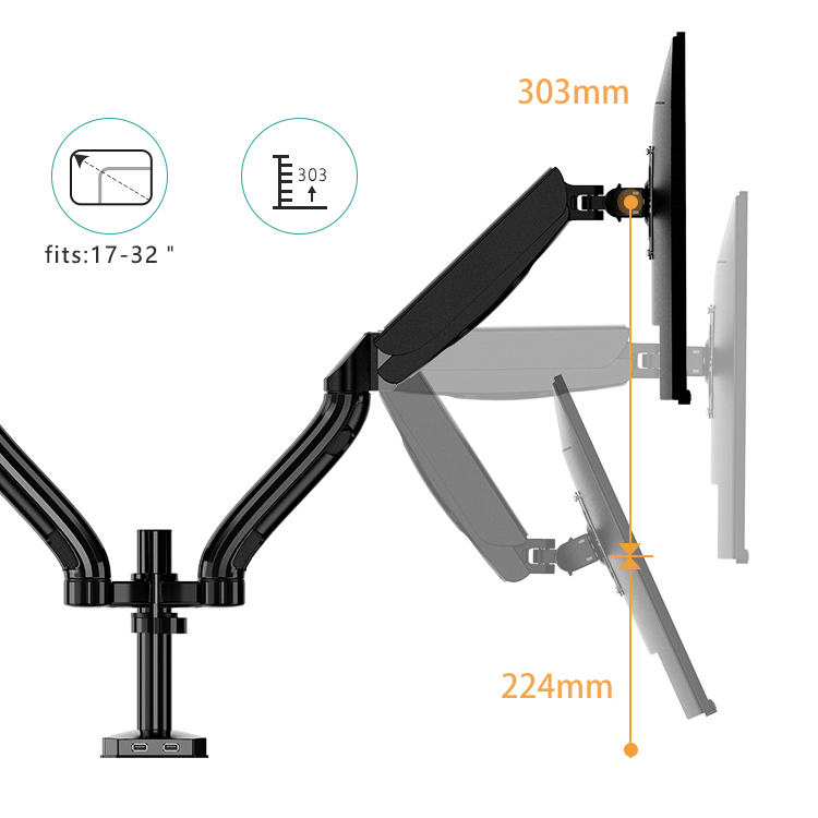 Giá Treo 2 Màn Hình Máy Tính Kaloc DS90-2 Lắp Cho Màn Hình PC 17 inch - 35 inch Hàng Nhập Khẩu