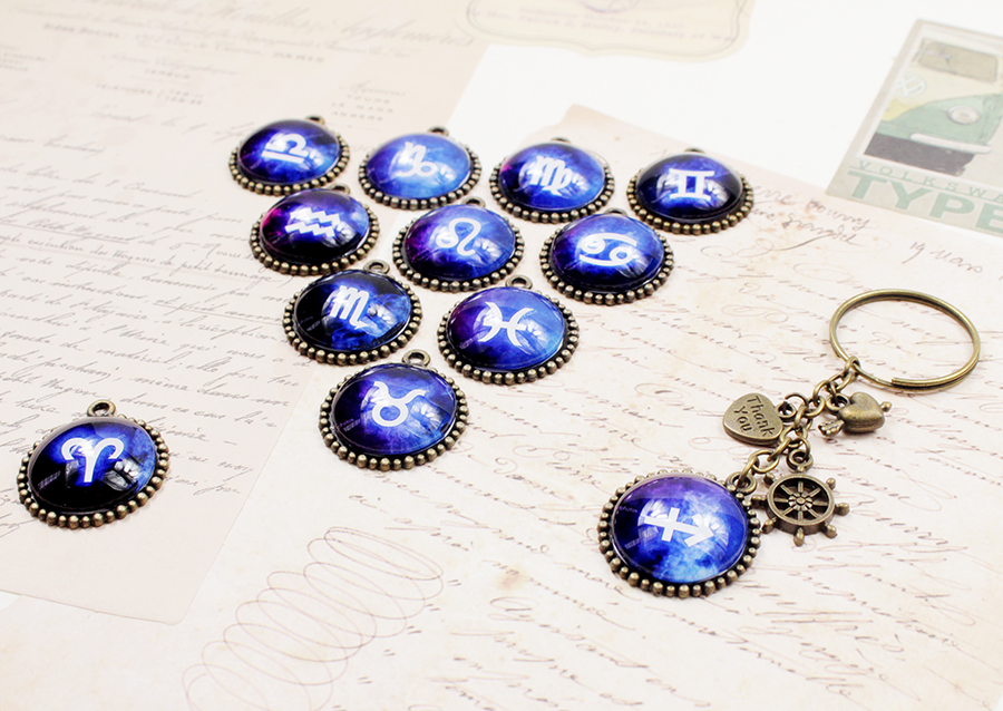 Móc khóa 12 cung hoàng đạo Zodiac màu sắc tươi sáng siêu đẹp 06646-MK0021