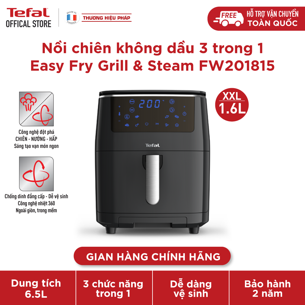 Nồi chiên không dầu kết hợp hấp và nướng điện tử Tefal FW201815- giỏ chiên 6.5L/1.6kg - Hàng chính hãng