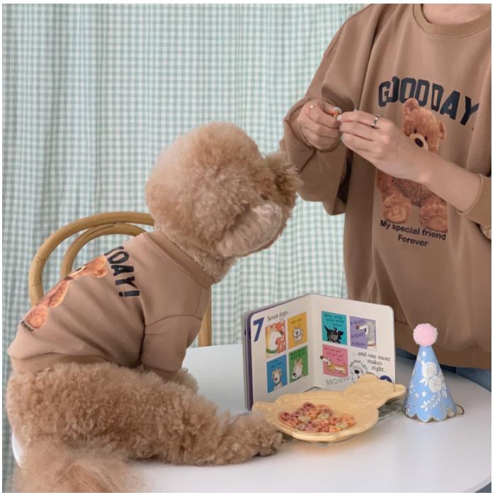 Quần áo vải Cotton cho Chó Mèo hình gấu thêu , Áo Giữ ấm ,Áo dày có tay. Quần Áo Thú Cưng