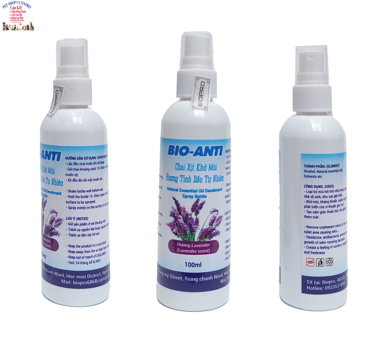 Chai xịt khử mùi diệt khuẩn hương tinh dầu tự nhiên Bio-Anti Chai 100ml Khử mùi phòng, Toilet, Khu vực gây mùi